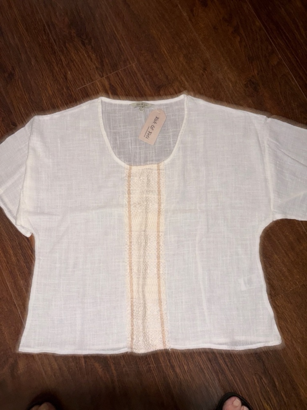 Lightweight White Blouse with Cream Center Trim